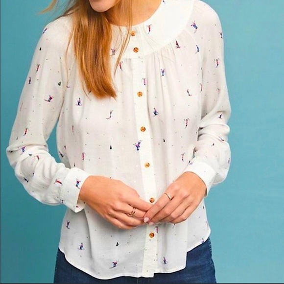Conversation by Anthropology ski print blouse - Picture 1 of 7